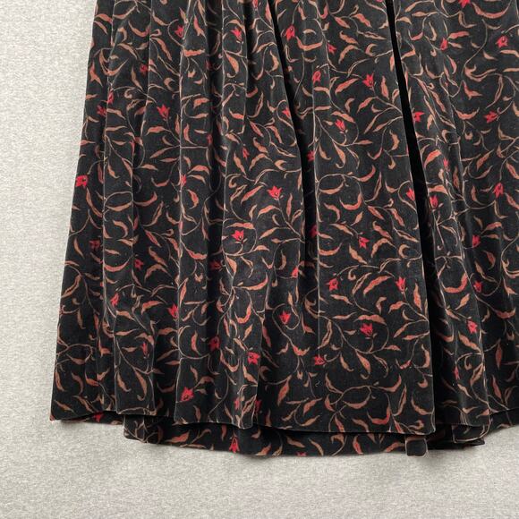 VTG Dark Floral Velvet Pleated Midi Skirt 12 Whimsigoth Cottagecore Witchy Retro - Picture 15 of 16
